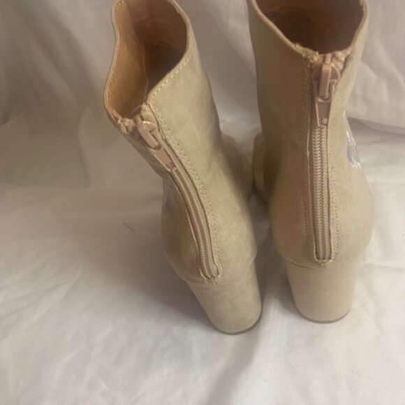 NY and Co Floral Taupe Tan Suede Ankle Bootie, Peep Toe Embroidered, size 8M - Picture 6 of 8
